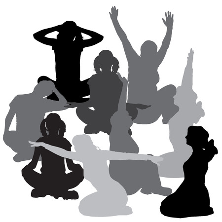 Vector silhouette of a woman who practices on white background. のイラスト素材