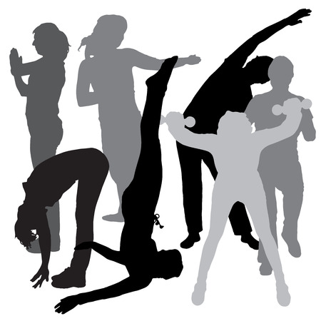 Vector silhouette of a woman who practices on white background. のイラスト素材