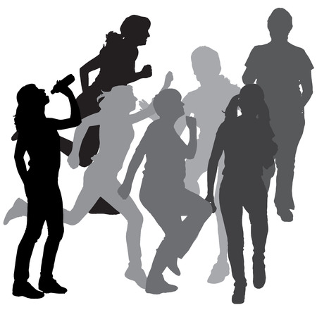 Vector silhouette of a woman who runs a white background. のイラスト素材