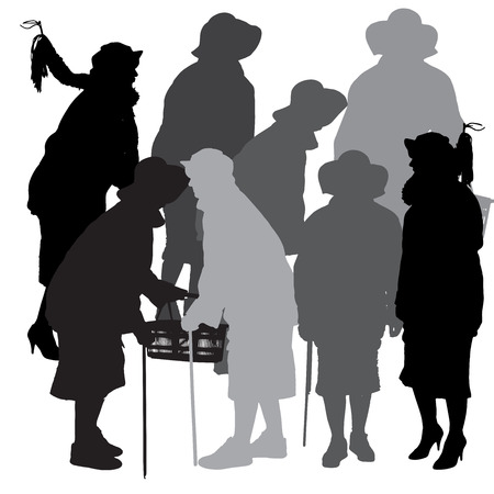 Vector silhouette of old people on a white background. のイラスト素材