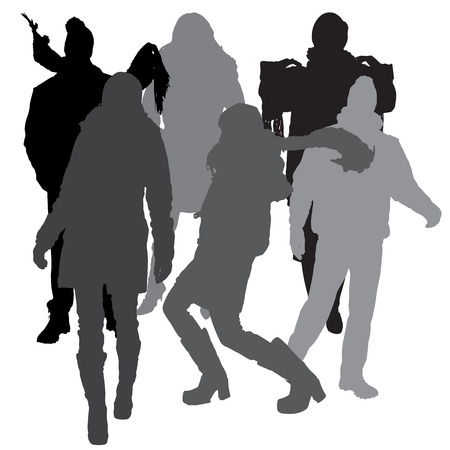 Vector silhouette of people in winter clothes on a white background. のイラスト素材