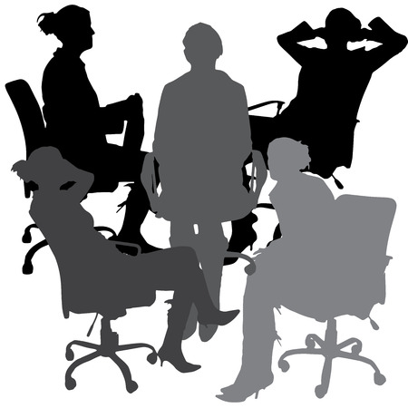 Vector silhouette of a woman who is sitting on a chair on a white background. のイラスト素材