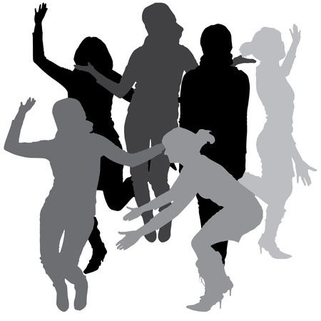 Vector silhouette of a woman who dances on a white background. のイラスト素材