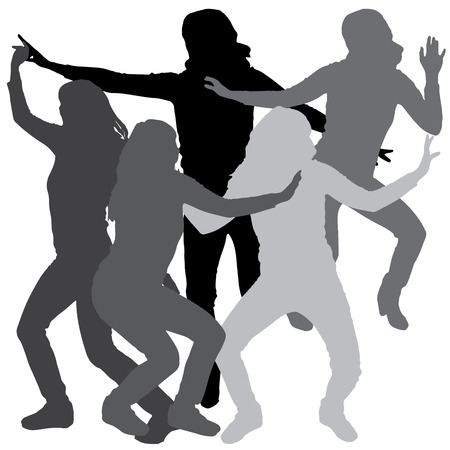 Vector silhouette of a woman who dances on a white background. のイラスト素材