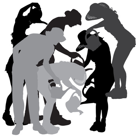 Vector silhouette of a gardener on white background. のイラスト素材