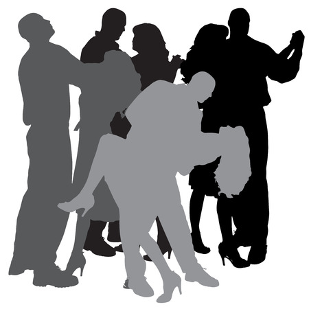 Vector silhouette of people who dance on a white background. のイラスト素材