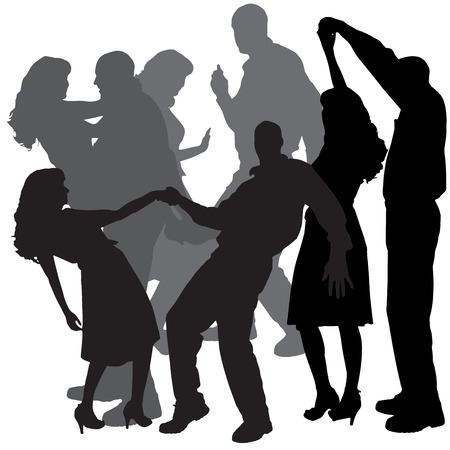 Vector silhouette of people who dance on a white background. のイラスト素材