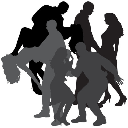 Vector silhouette of people who dance on a white background. のイラスト素材