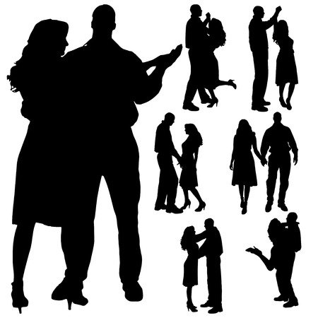 Vector silhouette of people who dance on a white background. のイラスト素材