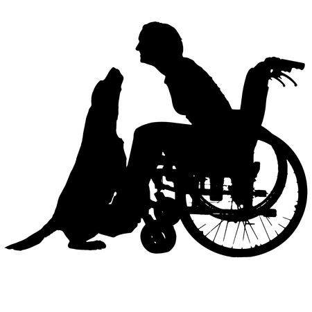 Vector silhouettes of people in a wheelchair on a white background. のイラスト素材