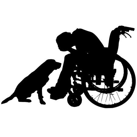 Vector silhouettes of people in a wheelchair on a white background. のイラスト素材