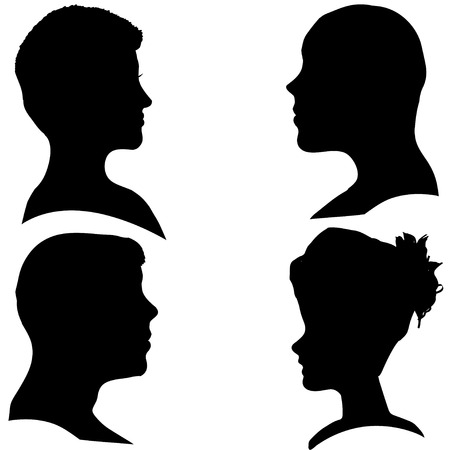 Vector silhouettes of different faces in profile.のイラスト素材
