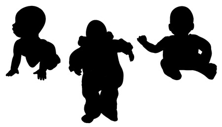 Vector silhouette of a toddler on a white background. のイラスト素材