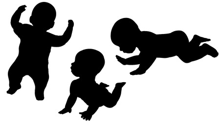Vector silhouette of a toddler on a white background. のイラスト素材