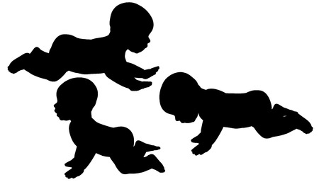 Vector silhouette of a toddler on a white background. のイラスト素材