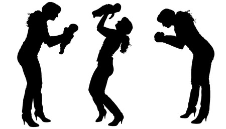 Vector silhouette of a woman with a baby.のイラスト素材