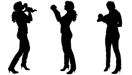 Vector silhouette of a woman with a baby.のイラスト素材
