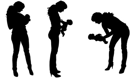 Vector silhouette of a woman with a baby.のイラスト素材