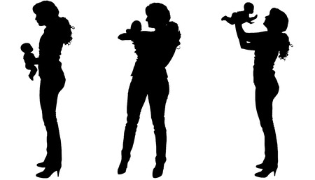 Vector silhouette of a woman with a baby.のイラスト素材