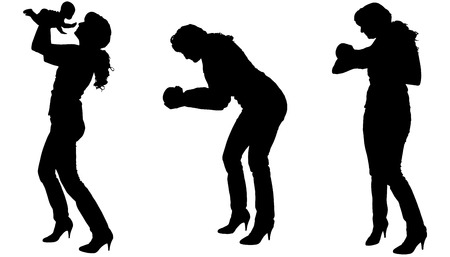 Vector silhouette of a woman with a baby.のイラスト素材