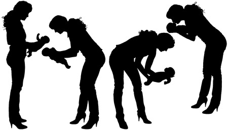 Vector silhouette of a woman with a baby.のイラスト素材