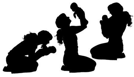 Vector silhouette of a woman with a baby.のイラスト素材