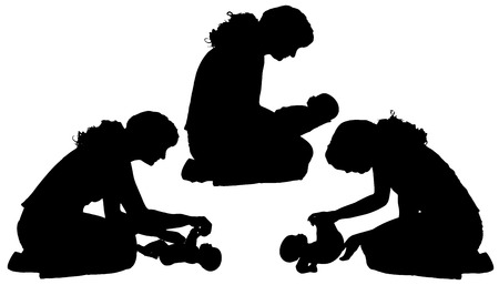 Vector silhouette of a woman with a baby.のイラスト素材
