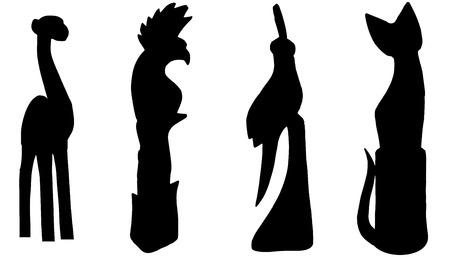 Vector silhouettes of various animals on white background. のイラスト素材