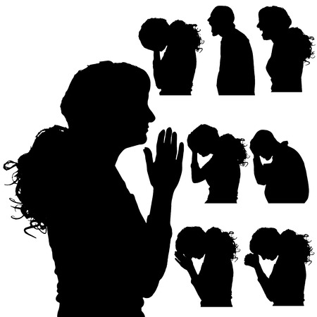 Vector silhouette of people in different situations.のイラスト素材