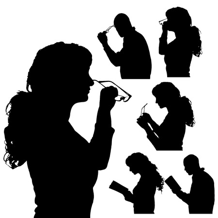 Vector silhouette of people in different situations.のイラスト素材