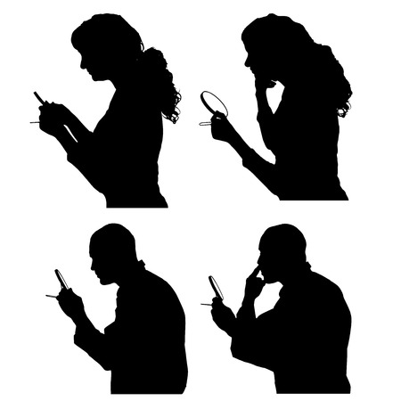 Vector silhouette of people in different situations.のイラスト素材