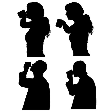 Vector silhouette of people in different situations.のイラスト素材