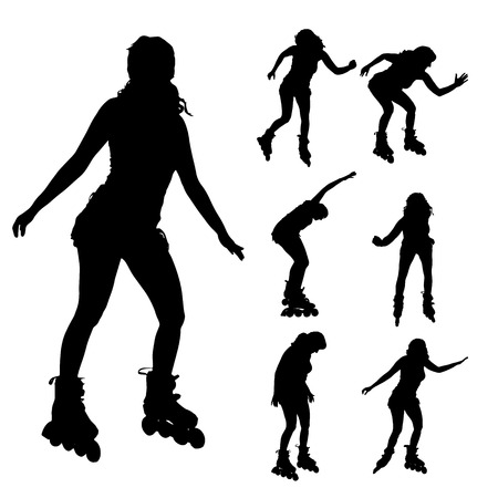 Vector silhouette of a woman on roller skates. on roller skates.のイラスト素材