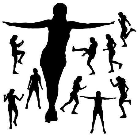 Vector silhouette of a woman who practices on white background. のイラスト素材