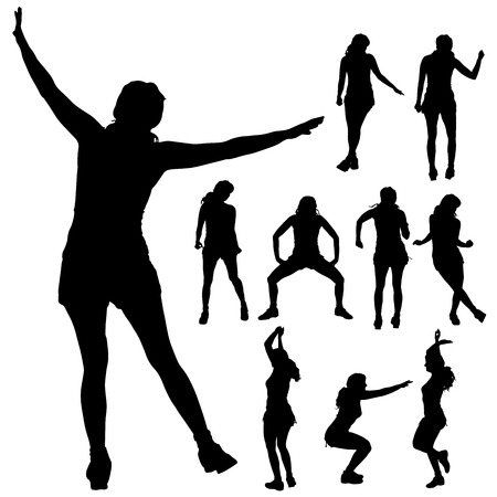 Vector silhouette of a woman who practices on white background. のイラスト素材