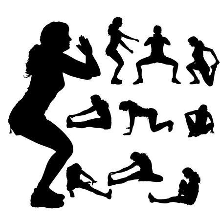 Vector silhouette of a woman who practices on white background. のイラスト素材