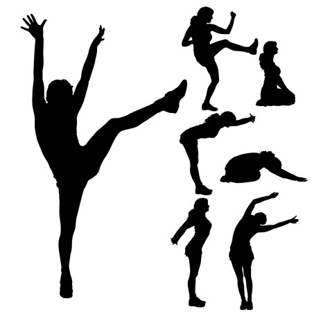 Vector silhouette of a woman who practices on white background. のイラスト素材