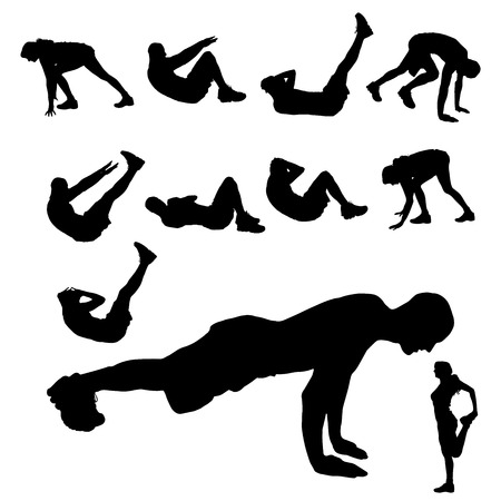 Vector silhouette of a people who practices on white background. のイラスト素材