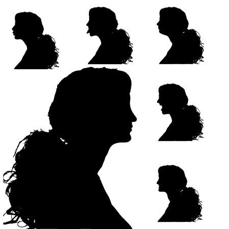 Vector silhouettes woman in profile on white background.のイラスト素材
