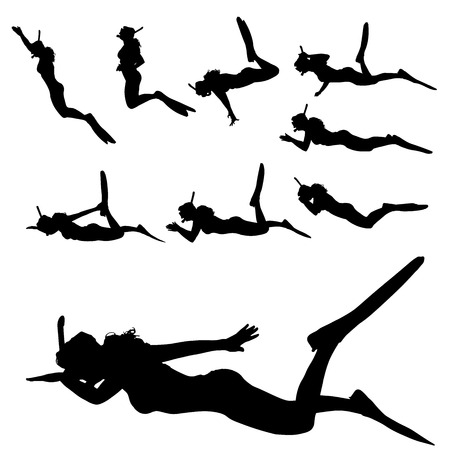 Vector silhouette of a woman with flippers and a snorkel.のイラスト素材