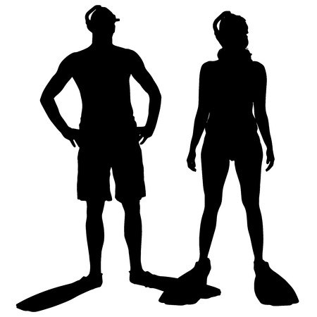 Vector silhouette of a people with flippers and a snorkel.のイラスト素材