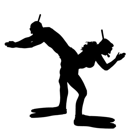 Vector silhouette of a people with flippers and a snorkel.のイラスト素材