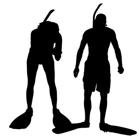 Vector silhouette of a people with flippers and a snorkel.のイラスト素材