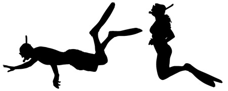 Vector silhouette of a people with flippers and a snorkel.のイラスト素材