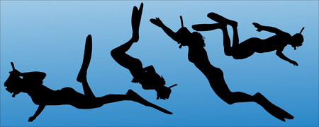 Vector silhouette of a people with flippers and a snorkel.のイラスト素材