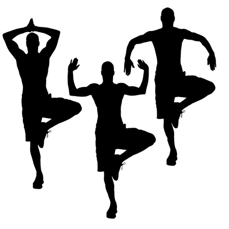 Vector silhouette of a man who practices on white background. のイラスト素材