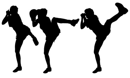 Vector silhouette of a woman who practices on white background. のイラスト素材