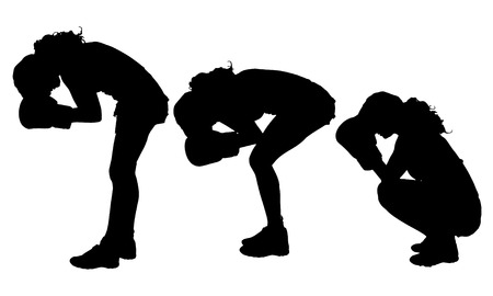 Vector silhouette of a woman who practices on white background. のイラスト素材