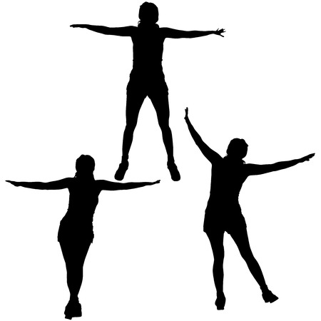 Vector silhouette of a woman who practices on white background. のイラスト素材