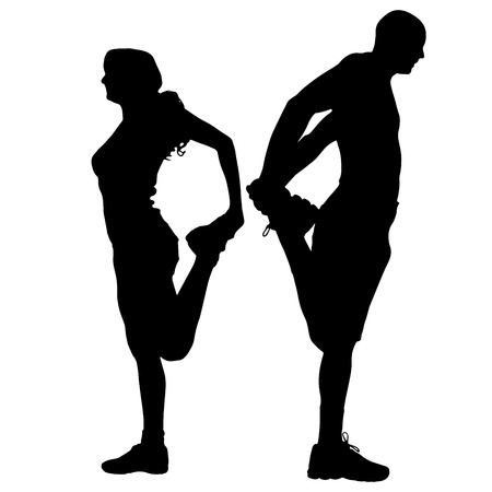 Vector silhouette of a people who practices on white background. のイラスト素材